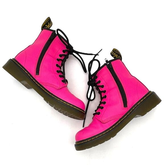 Dr. Martens Junior 1460J 8-Eye Combat Boot Hot Neon Pink Leather Girls Size 1 - Picture 10 of 16